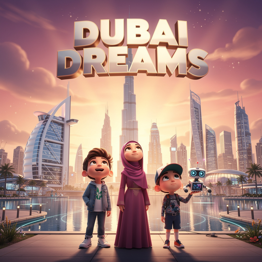 Commercial AI art without creative cloud Dubai movie poster
