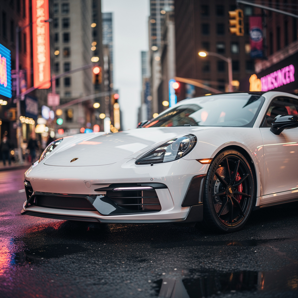 White Porsche car hyper-realistic 8K AI generation Midjourney alternative