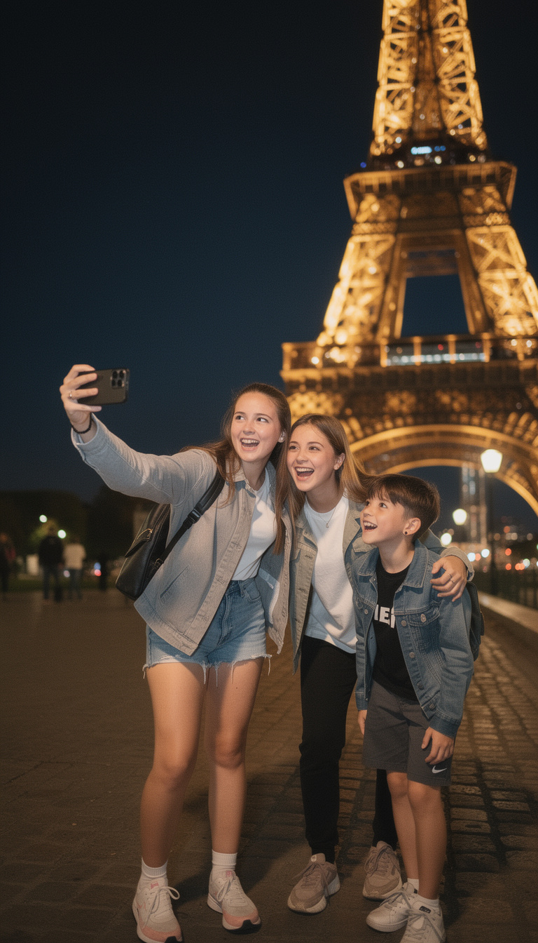 People in Paris near the Eiffel Tower, representing the traditional European tech hubs facing new challenges.
