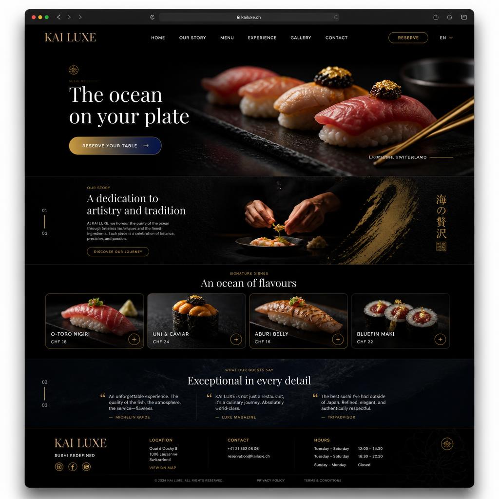 Kai Luxe restaurant website design generated by Veeb Vision